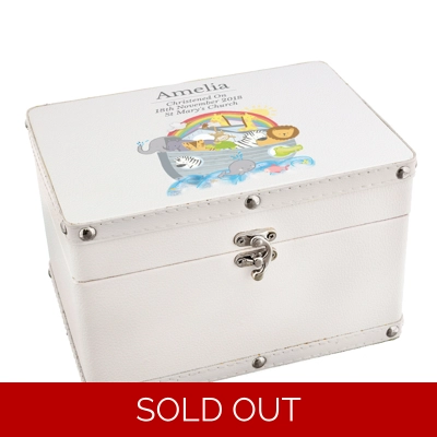 Personalised Noah's Ark White Leatherette Keepsake Box